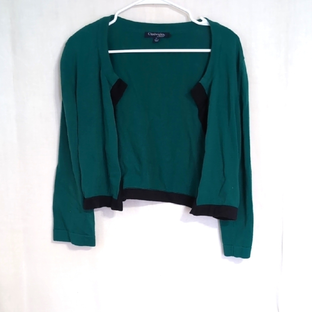 Chadwicks of Boston Cool Green Open Front Short Cardigan Sweater Size Pet Large